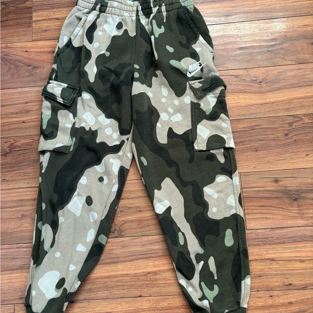 Nike Kids Green and Black Camouflage Joggers